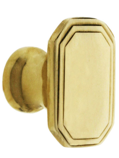 Octagonal Deco Cabinet Knob - 1 1/4 inch x 7/8 inch in Unlacquered Brass